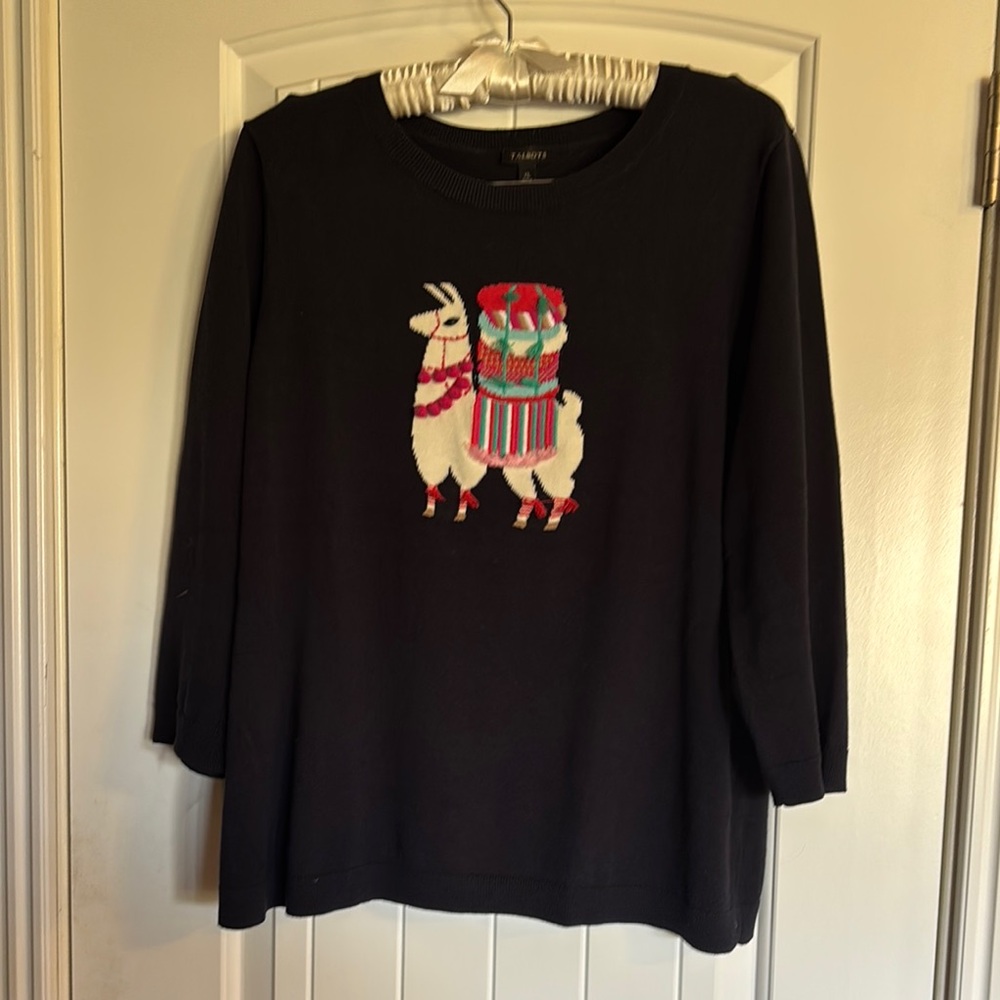 Stylish Black Sweater with Colorful Llama Design